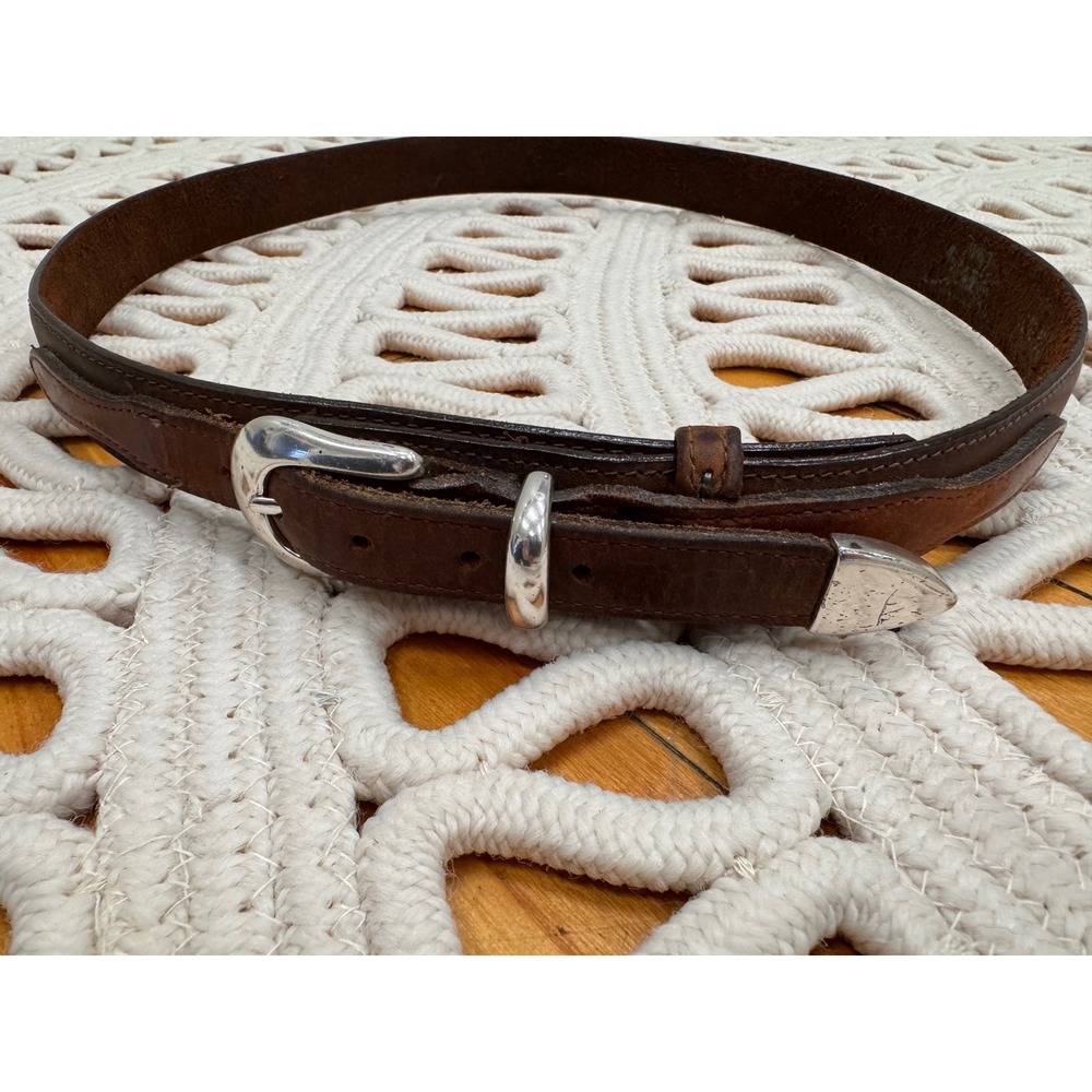 Vintage Orvis Brown Leather Belt with Silver Hardware Sz 38 - Picture 2 of 6
